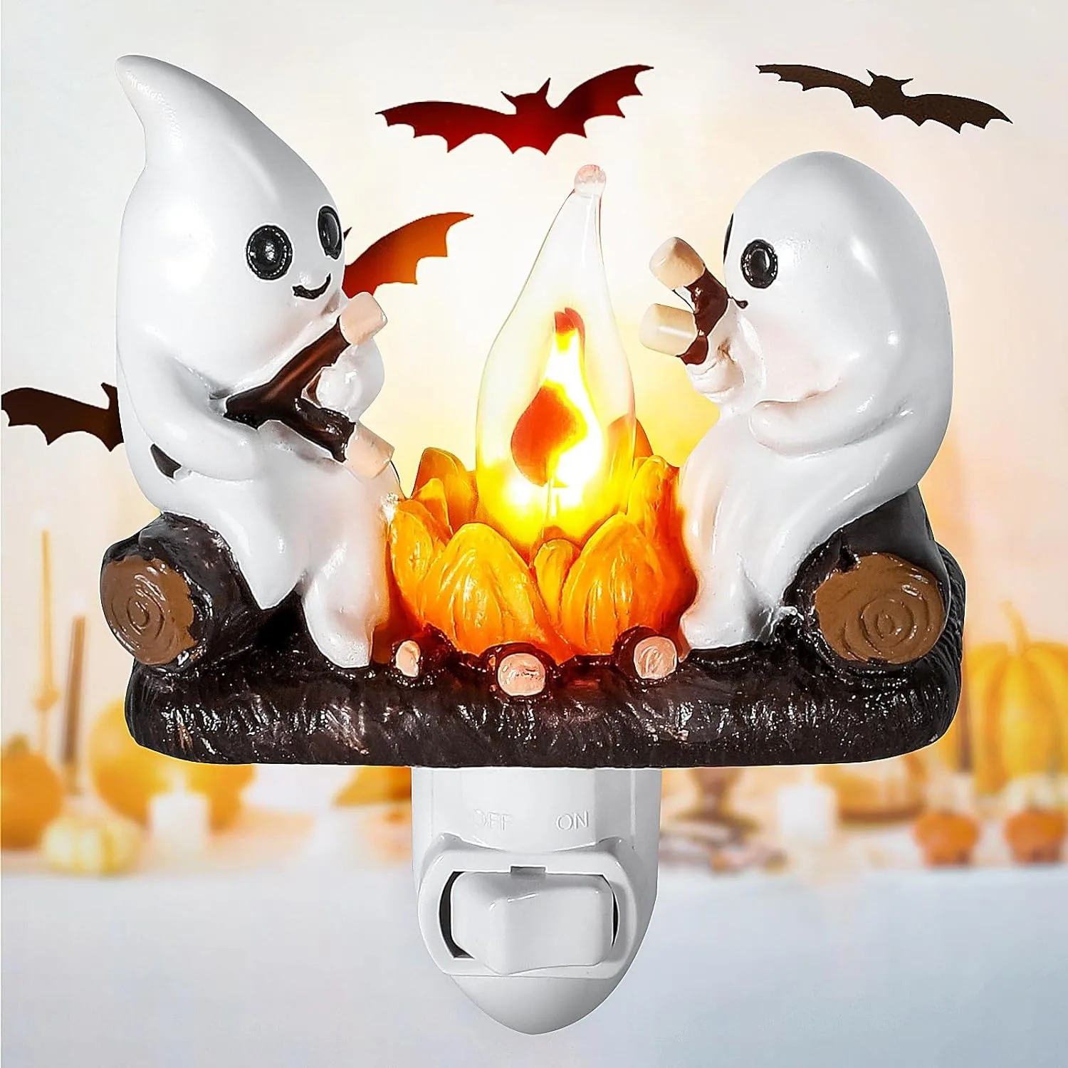 2024 Geist Lagerfeuer flackern Nachtlicht Nachtlicht Stecker Wand gruselig Feuer Marshmallow Nachtlicht Halloween Geschenke