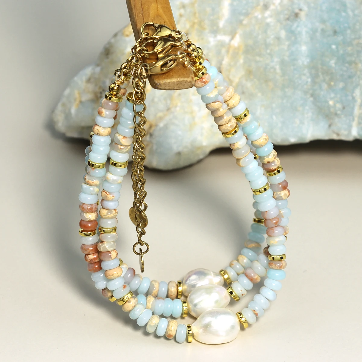 Böhmischer Naturstein Shoushan Stein runde Perlen facettierte Süßwasser perlen Armband Damen modischen und eleganten Schmuck Image