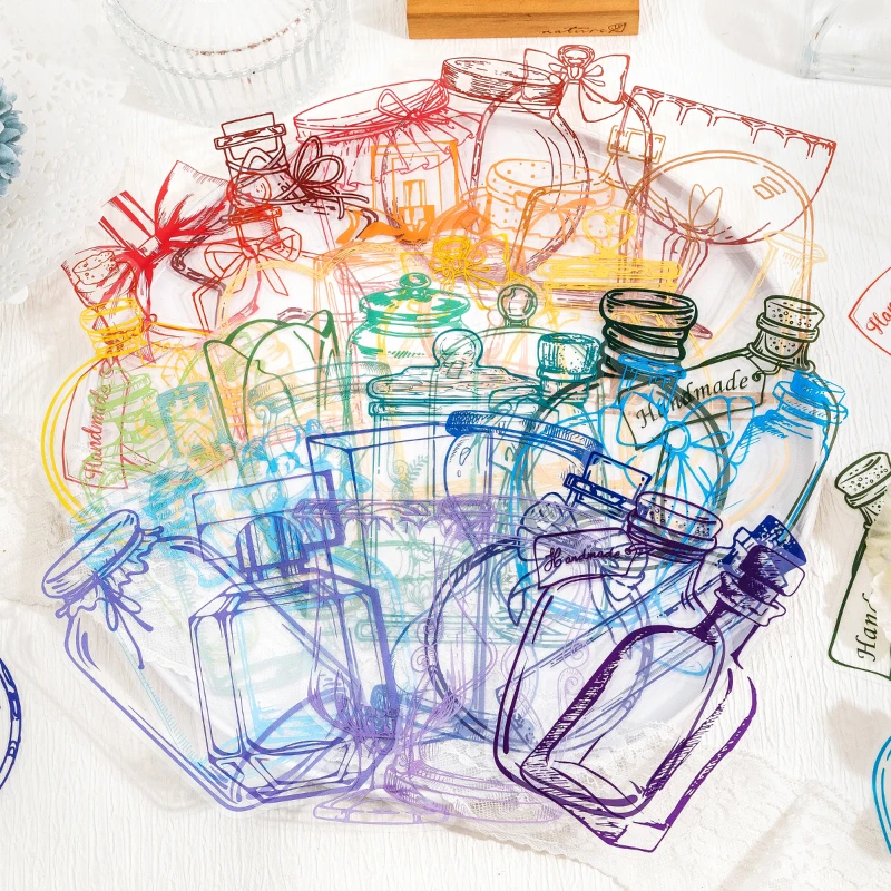 Autocollant en PET pour bouteille transparente, cadre de pot de couleur, papeterie pour Album Photo, Collage, DIY bricolage, Scrapbooking, 14 pièces