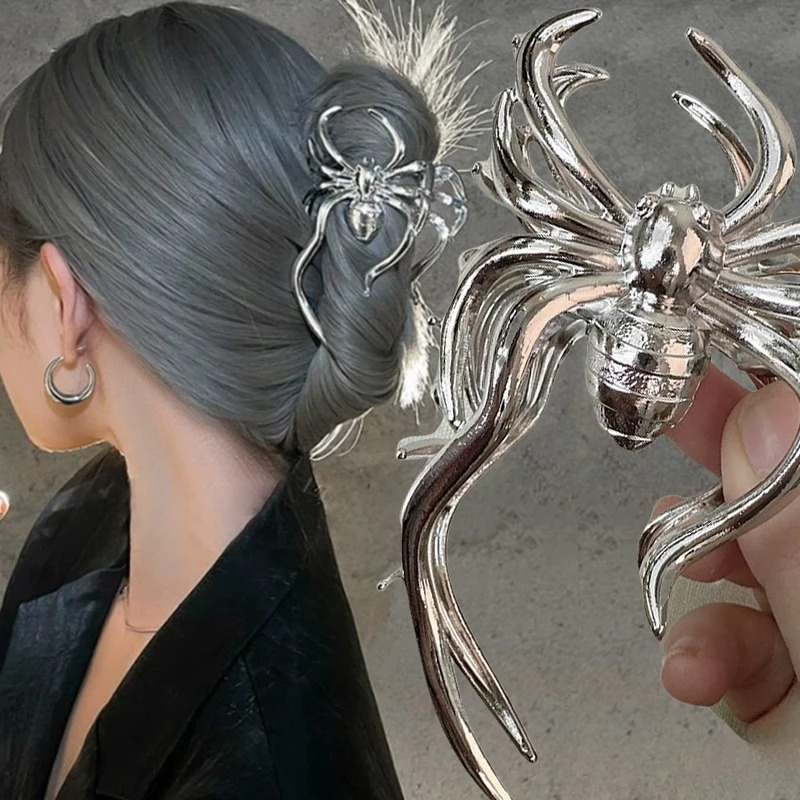 2024 NEUE Halloween Spinne Skelett Haar Klaue Clips für Frauen Schmuck Zubehör Schwarz Silber Gold Große Haarspange Party Kopfbedeckungen Image
