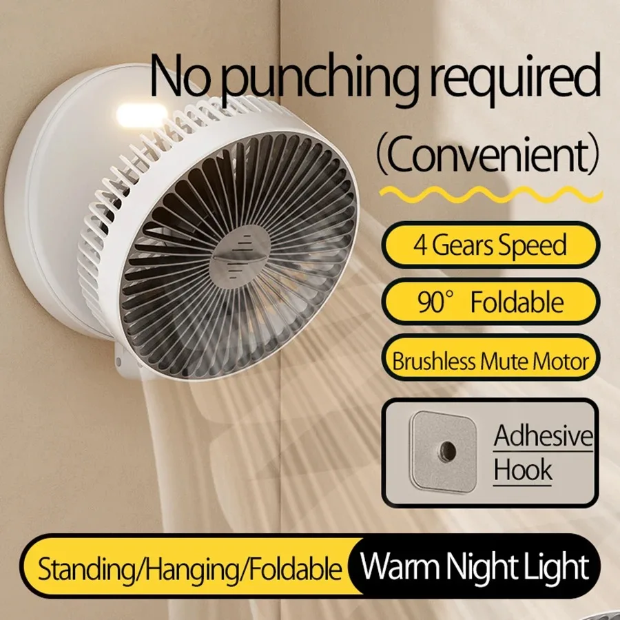 Ventilateur de climatiseur ventilateur de Table Rechargeable ventilateur mural Portable 90 ° Ventilateur pliant 4 vitesses avec veilleuse chaude