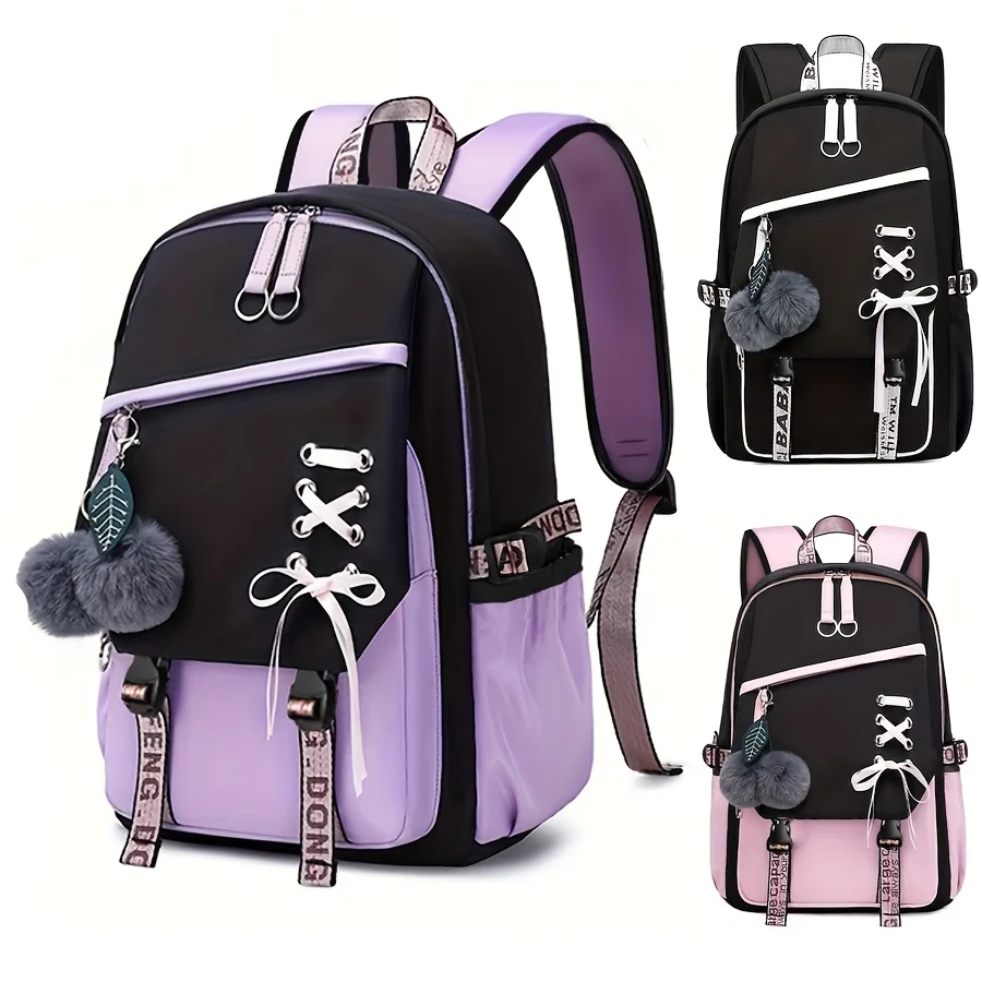 Sac d'école mignon pour adolescents, sac à dos à bandoulière en tissu Nylon pour filles, grande capacité résistant aux éclaboussures