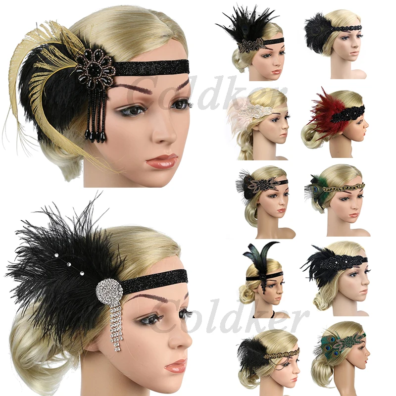 Fascia per Capelli Stile Anni '20 con Piume e Strass, Accessorio per Cosplay, Decorazione Vintage per Feste a Tema Gatsby
