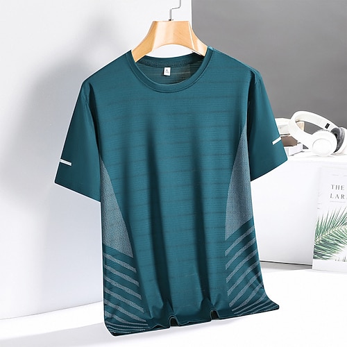 Herren T-Shirt Kurzarm Rundhalsausschnitt T-Shirt Muskelshirt Kurzarmhemd Außen Schnelltrocknend Training Weich Sommer Polyester Patchwork Schwarz Weiß Königsblau Fitnessstudio Klettern Camping Image