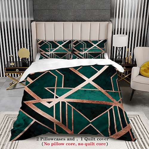 Luxuriöses 3-teiliges Bettwäscheset mit geometrischem Farbblock und abstrakter Biene – elegantes und modernes Design – beinhaltet Bettbezug und Kissenbezüge – weicher und hochwertiger Stoff – perfekt Image