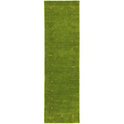 Läufer MORGENLAND "GABBEH FEIN FENTH", grün, B:80cm H:18mm L:300cm, Wolle, Teppiche, Schurwolle bunte Bordüre Image
