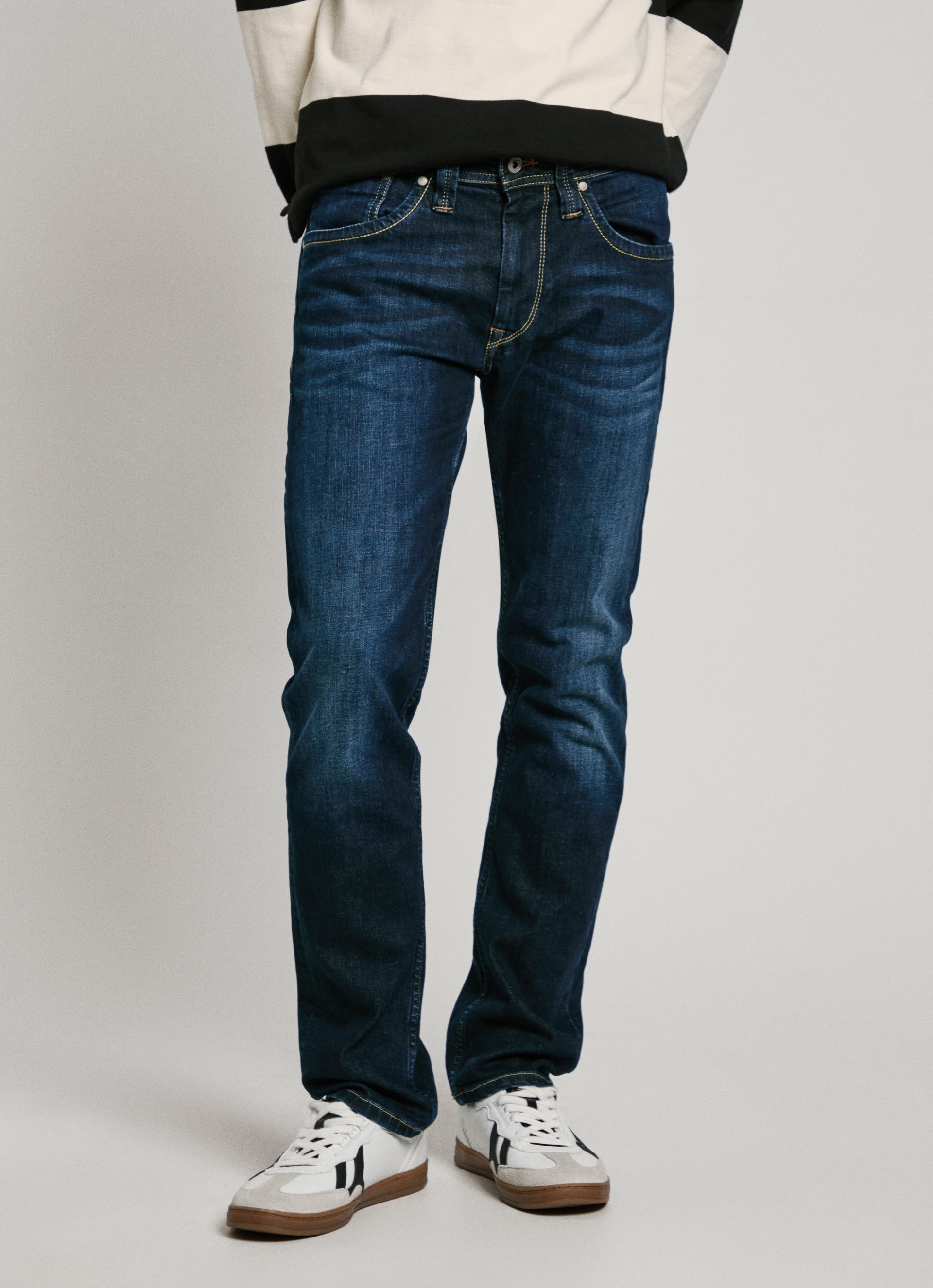 Regular-fit-Jeans PEPE JEANS "CASH", Herren, Gr. 34, Länge 34, blau (dunkelblau, used), Denim/Jeans, Obermaterial: 99% Baumwolle, 1% Elasthan, leichte Abriebeffekte, normal lang, Jeans