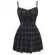 QIANKUN Harajuku Pleated Punk Gothic Mini Dress French Red Black Spaghetti Strap Sleeveless Mini Short Plaid Dresses Goth Streetwear-black plaid,XL