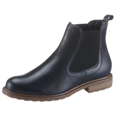 Chelseaboots TAMARIS "Belin", Damen, Gr. 36, blau (nachtblau), Leder, klassisch, Schuhe, mit beidseitigem Stretcheinsatz