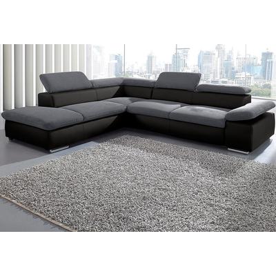 Ecksofa SIT & MORE "Valantine L-Form", schwarz (schwarz, grau), B:272cm H:73cm T:226cm, 100% Polyester, Luxus-Kunstleder/Struktur (88% Polyester, 12% Polyamid), Sofas, inkl. Kopf- und Armteilverstellung, wahlweise mit Bettfunktion Image