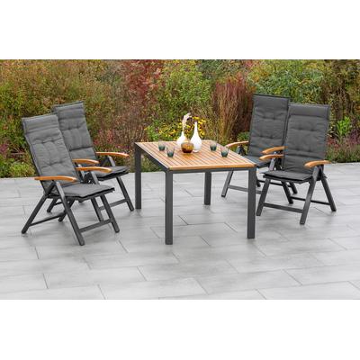 Garten-Essgruppe MERXX "Tilos", grau (grafit, dunkelgrau), B:60cm H:116cm T:73cm, Aluminium, Sitzmöbel-Sets, 4 Klappsessel mit ausziehbarem Tisch Image