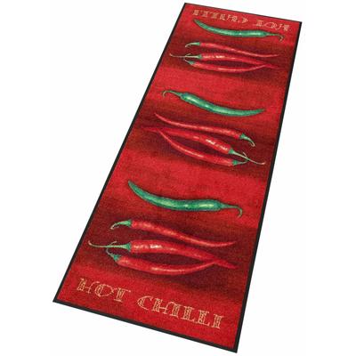 Küchenläufer "Hot Chili" Gr. 18, rot (rot, grün), B:75cm H:7mm L:120cm, Kunstfaser, WASH+DRY BY KLEEN-TEX, Teppiche, Mot