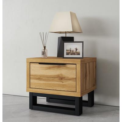 Nachtkommode HOME AFFAIRE "Bronne, Breite 55 cm, Nachttisch mit 1 Schublade", braun (wotan eiche), B:55cm H:49cm T:45cm, FSC-zertifizierter Holzwerkstoff, Dekorfolie, Metall, Sideboards, Moderner Nachtschrank, Metallgriff, Füße in Kufenform Image