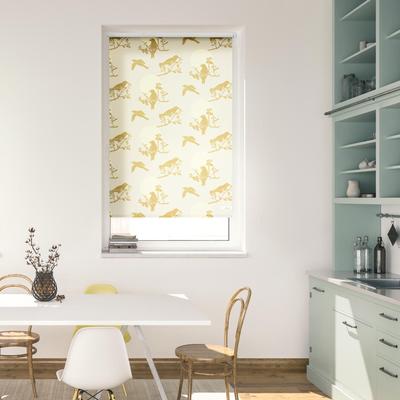 Seitenzugrollo LICHTBLICK ORIGINAL "Rollo Klemmfix, ohne Bohren, Verdunkelung, Moon Birds - Beige", beige (beige, weiß), B:90cm H:150cm, Polyester, Rollos Image
