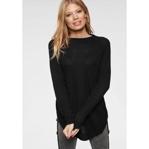 Rundhalspullover ANISTON CASUAL Gr. 46, schwarz Damen Pullover mit Rippstrick an den Seitennähten Bestseller