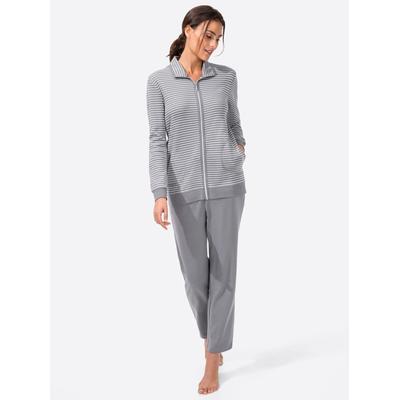 Hausanzug, Damen, Gr. 44/46, grau (grau, gestreift), 65% Baumwolle, 35% Polyester, Langarm, Homewear-Sets