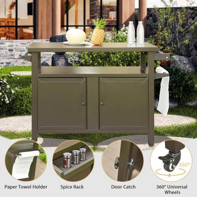 Brown Kitchen Island Grill Carts Freestanding Grill Storage Cabinet