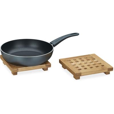 Relaxdays - Untersetzer 2er Set quadratisch Bambus, Topfuntersetzer aus Holz für Töpfe, Pfannen,