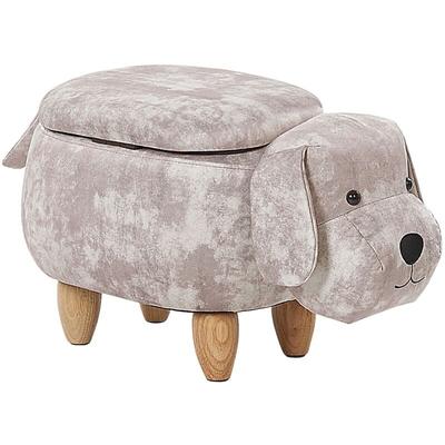 Hocker für Kinder Holz Samtstoff Beige Hund-Form mit Stauraum Kinderzimmer Image