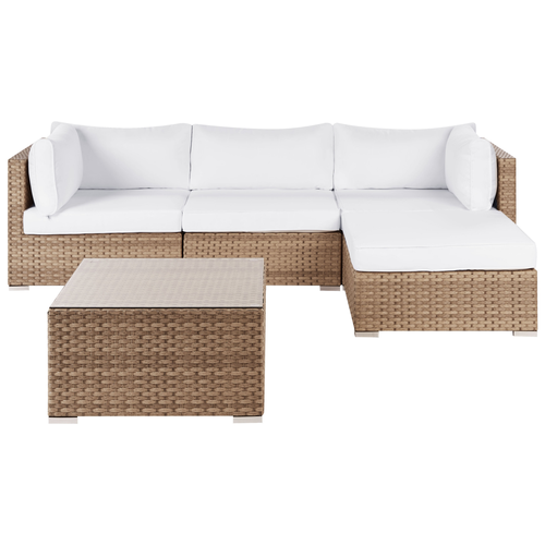 Lounge Set Naturfarben Polyrattan und Aluminium 4-Sitzer Linkssseitig Minimalistisch Modern Gartenausstattung Terrasse Outdoor