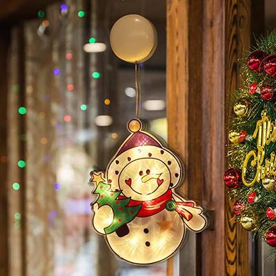 Christmas Window Lights Decoration Suction Cup Lamp Santa Claus Moose Bell Christmas Tree Snowman Modelling Lamp AAA Battery Box