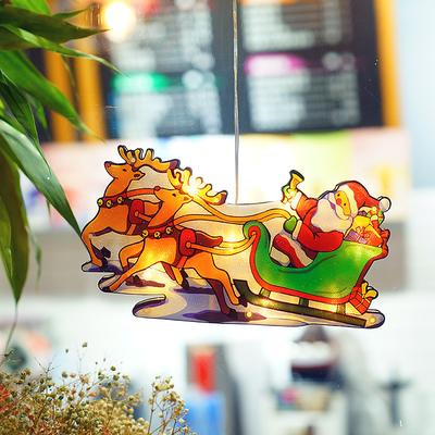 Christmas Window Lights Decoration Suction Cup Lamp Santa Claus Moose Bell Christmas Tree Snowman Modelling Lamp AAA Battery Box