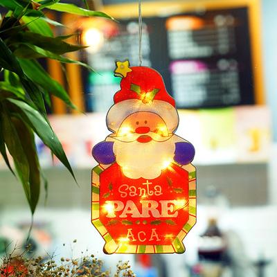 Christmas Window Lights Decoration Suction Cup Lamp Santa Claus Moose Bell Christmas Tree Snowman Modelling Lamp AAA Battery Box