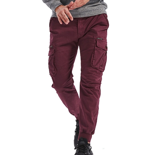 Herren Cargo-Hosen Jogginghose Hose Taktische Hose Elastischer Bund Mehrere Taschen Einfach tragbar Täglich Outdoor Campen und Wandern Mode Klassisch Wein Armeegrün Image