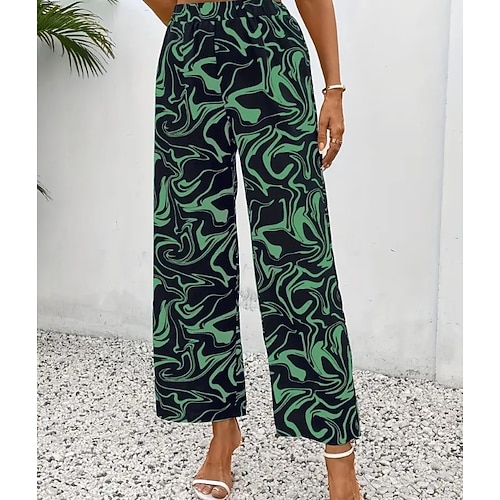 Damen Weites Bein Hosen Hose Mode Lang Grafik Weites Bein Drucken Atmungsaktivität Bequem Mikroelastisch Alltagstauglich Schwarz Weiß Rosa Grün Frühling Sommer Normale Passform Image