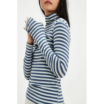 We The Free Good Good Stripe Turtleneck Top at Free People in Siesta Seas Combo, Size: Large