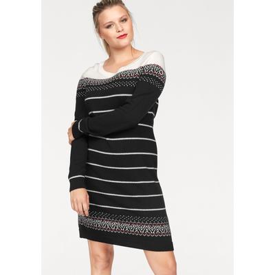 Strickkleid KANGAROOS, Damen, Gr. 44 (L), N-Gr, schwarz (schwarz gemustert), Strick, Obermaterial: 50% Baumwolle, 50% Polyacryl, gemustert, Norwegermuster, casual, figurbetont mini, Rundhals, Langarm Rippbündchen, Kleider, figurbetont, im... Image
