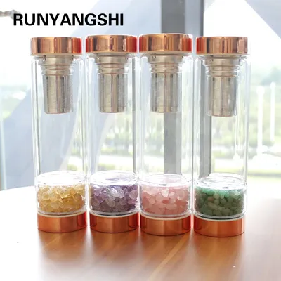 Natural Crystal Elixir Bottles gemstone Glass therapy stone Tea filter filter bottle Healing
