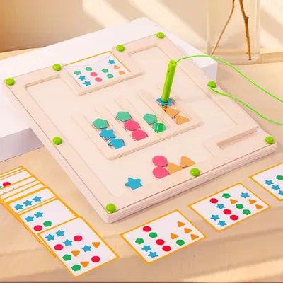 Wooden Color Shape Magnetic Maze Magnetic Sorting Travel Board Montessori Educational Learning Toys
