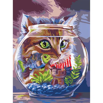 Malen nach Zahlen Katze und Fisch, 30 x 40 cm Image