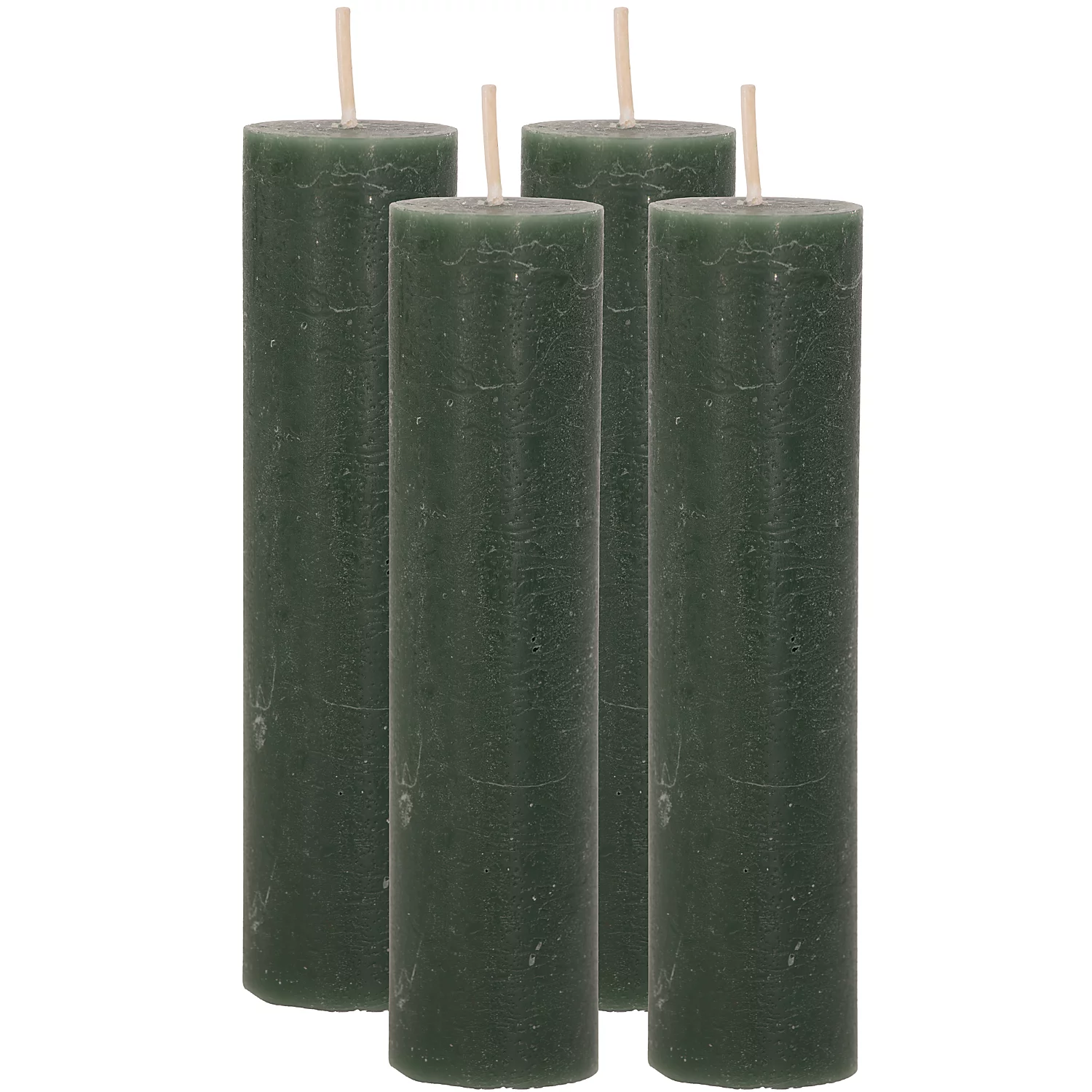 Rustikale Stabkerzen medium, tannengrün, 14 x 3,5 cm, 4 Stück