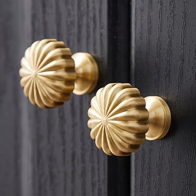 TEMU 1/2pcs Handle - Elegant Antique Brass Finish Cabinet Pulls & Door Knobs, Durable High-quality Metal With Intricate Design For Wardrobes, Drawers, Furniture Hardware, Brass Cabinet Handles Image