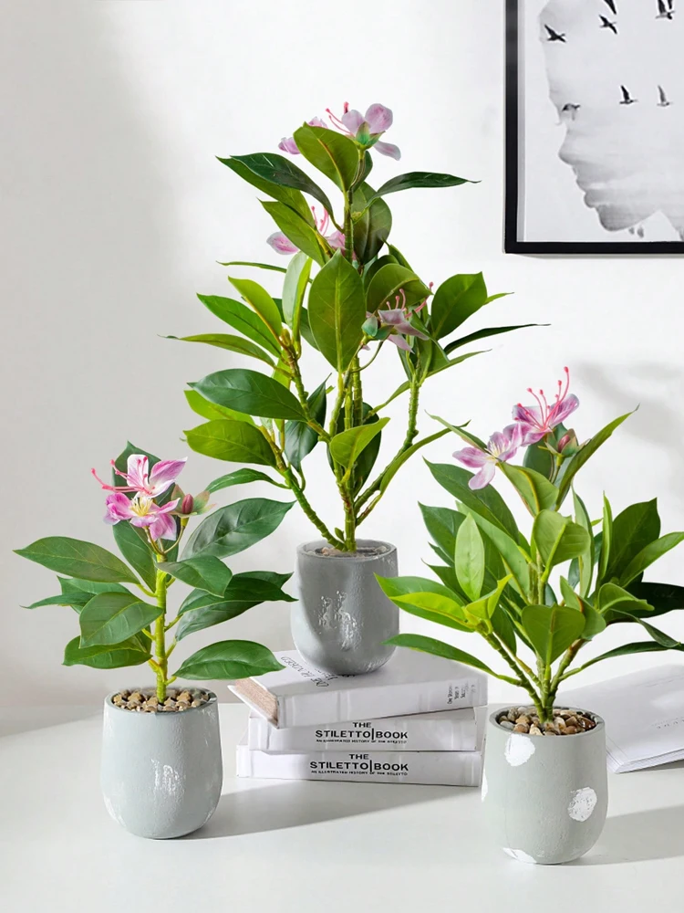 Piante Azaleas artificiali da 21-40 cm Albero di gomma finto Foglie di palma tropicale Finto Ficus con fiori Piante verdi in plastica per la casa