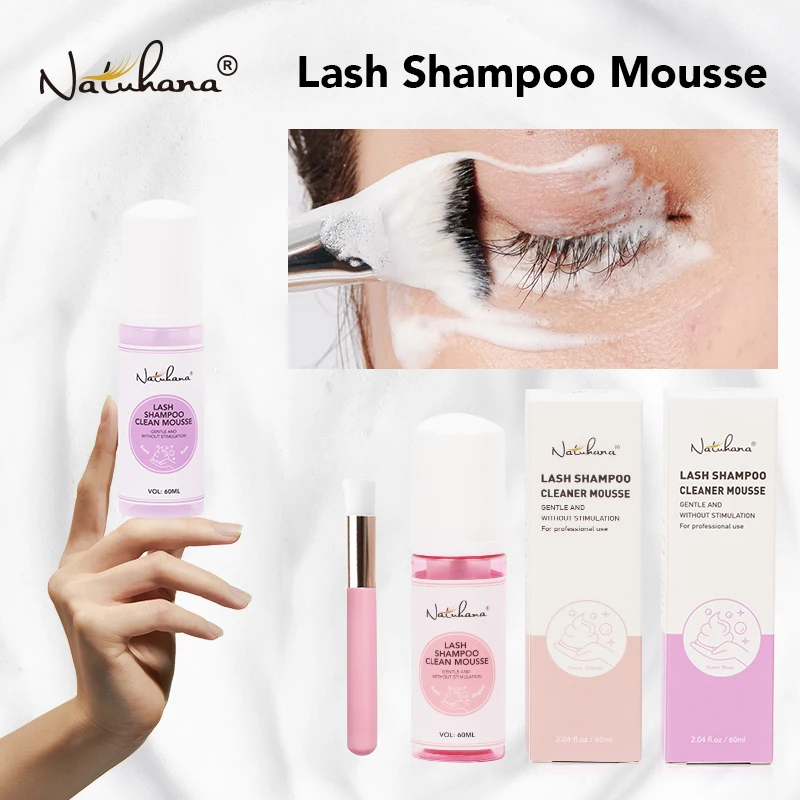 Natuhana 60 ml Wimpernverlängerungsshampoo Mousse Falsche Wimpern Kleber Zubehör Wimpernreinigungsschaum Keine Stimulation Make-up-Tools Image
