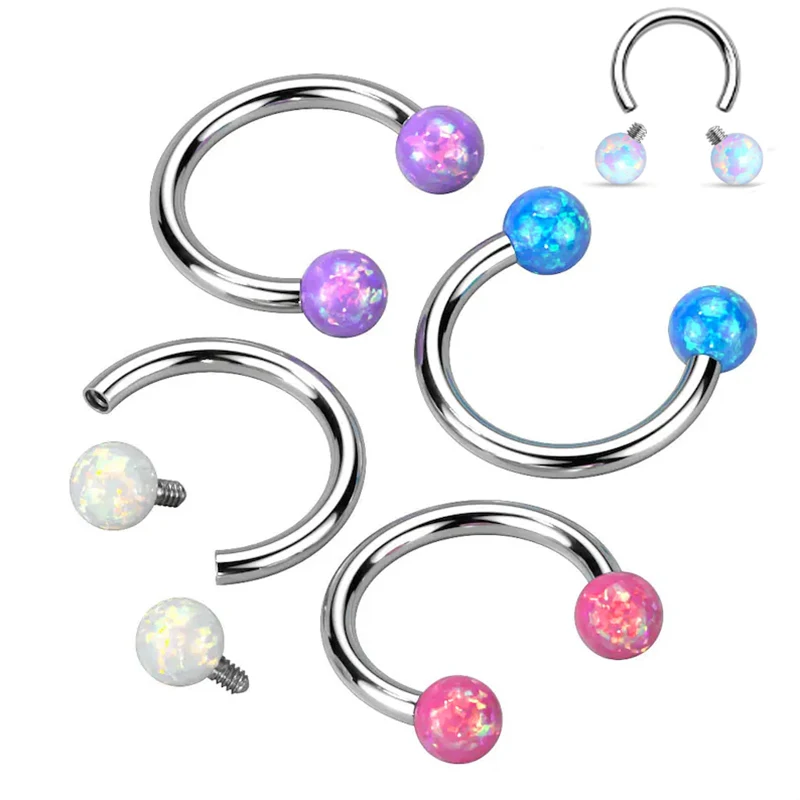 Chirurgischer Stahl Opal Hufeisen Nasenring Septum Ring Hufeisen kreisförmige Lang hantel Muschel Turm eng anliegende Lippe Helix Piercing Schmuck Image