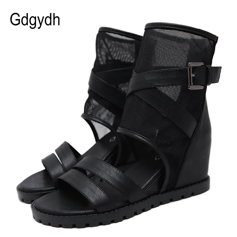 Gdgydh Ankle Strap Sandalen Frau Keil Air Mesh Punk Schuhe Schwarz Sommer Sandale Schuhe Für Frauen Casual Schuhe 2022 Gute qualität