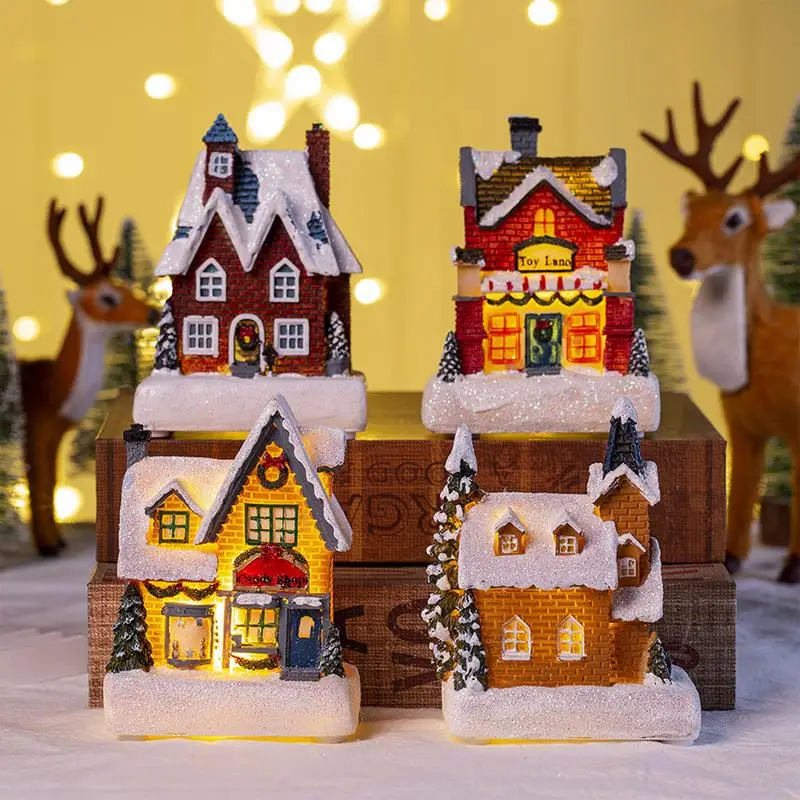 Maison de cabine de noël lumineuse avec lumières Led, maisons de Village d