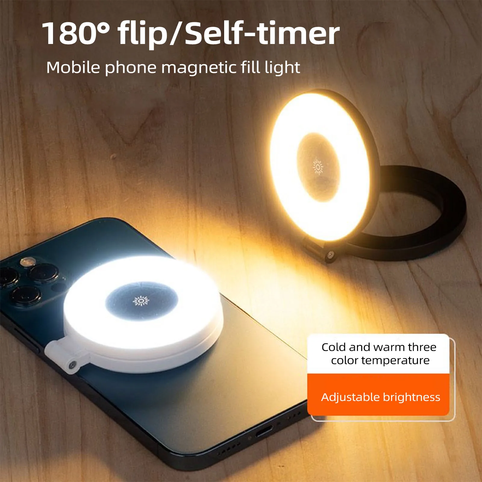 Anneau lumineux de selfie magnétique pour smartphone, mini éclairage de poche pour iPhone, Xiaomi, Huawei, Samsung, 2500K-9000K