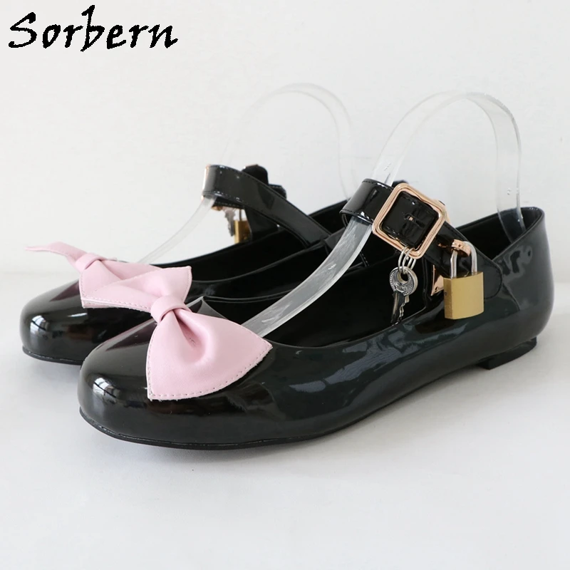 Sorbern Komfortable Lolita Nette Runde Kappe Schuhe Rosa Bogen Abschließbar Straps Mary Jane Schuh Flache Heels Custom Farbe