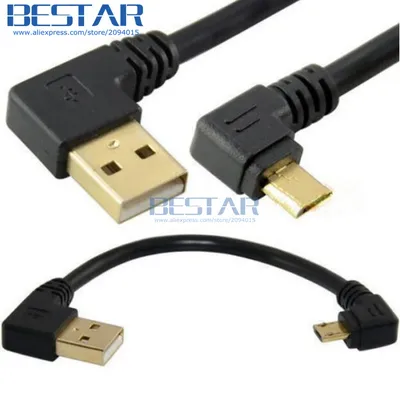 Gold überzogene 15CM 1M USB 2,0 A Stecker Links abgewinkelt Micro B Micro-USB 5 Pin 5PIN Männlichen