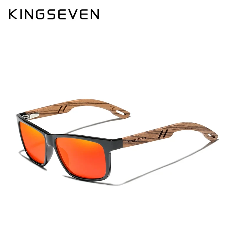 Kings even polarisierte quadratische Retro Zebra Holz Sonnenbrille Männer Frauen Rahmen Spiegel flache Linse fahren uv400 Brillen Image