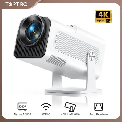 TOPTRO Mini tragbarer Projektor 4K unterstützt 20.000 Lumen Full HD 1080P Native 270 ° Rotierender Projektor Heimkino-Projektor