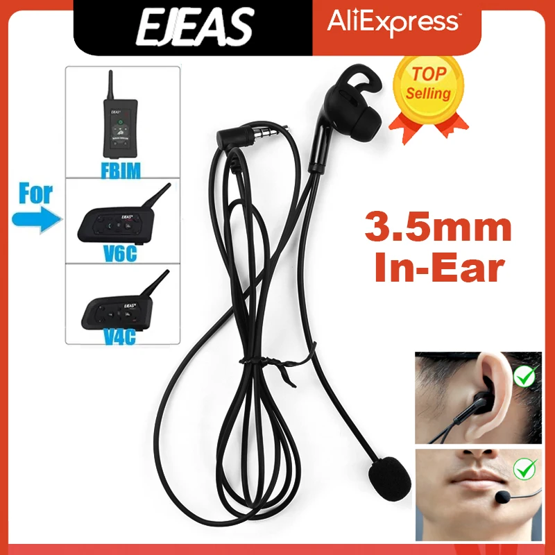 Ejeas fbim Freisprech-Schiedsrichter-Headset 3,5-mm-Audio-Stecker-Schnittstelle für v6c pro v4c plus Halbhelm linker/rechter Kopfhörer Image