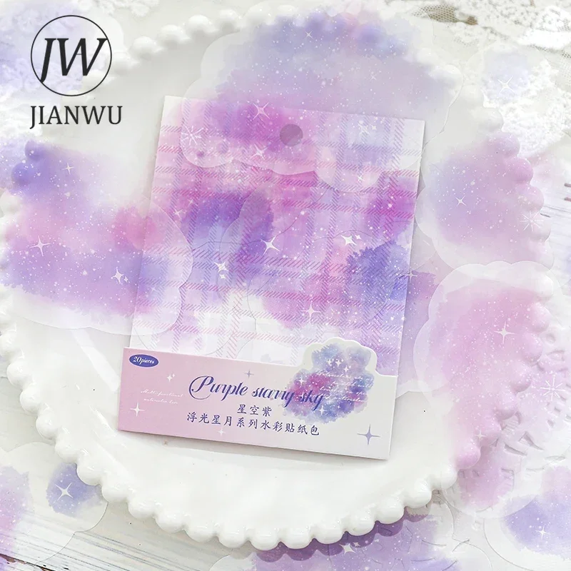 JIANWU Floating Stars and Moon Series Aquarell-Landschaftsbau-Material Collage PET-Aufkleber Kreatives DIY-Tagebuch Briefpapier Image