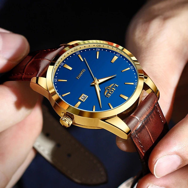 LIGE 2024 Top Marke Luxus Quarzuhr Männer Mode Militär Uhren Für Männer Leder Sport Wasserdichte Chronograph Montre Homme Image