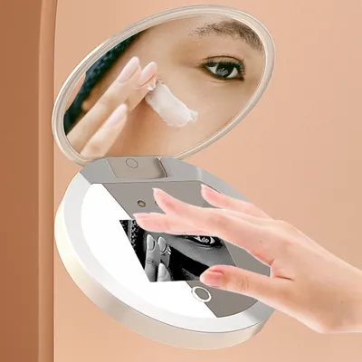UV Mirror Sunscreen Testing Camera with Light 2X Magnification Travel Makeup 3.5in Pocket Size L